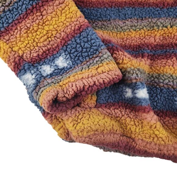 Yellow Striped Sweater Womens Medium Faux Fur Fuzzy Cropped Blue Western Boho - Picture 9 of 14